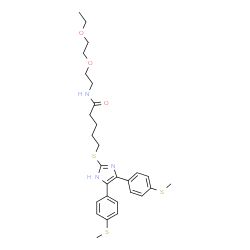 ChemSpider 2D Image | 5-({4,5-Bis[4-(methylsulfanyl)phenyl]-1H-imidazol-2-yl}sulfanyl)-N-[2-(2-ethoxyethoxy)ethyl]pentanamide | C28H37N3O3S3