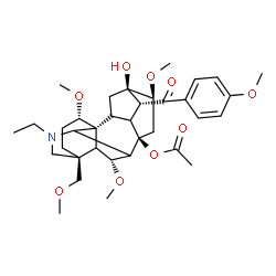 ChemSpider 2D Image | (1alpha,5xi,6alpha,9xi,10alpha,14alpha,16beta,17xi)-20-Ethyl-13-hydroxy-1,6,16-trimethoxy-14-(4-methoxybenzoyl)-4-(methoxymethyl)aconitan-8-yl acetate | C35H49NO9