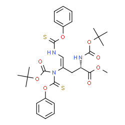 ChemSpider 2D Image | Methyl (2S,4Z)-2-({[(2-methyl-2-propanyl)oxy]carbonyl}amino)-4-[{[(2-methyl-2-propanyl)oxy]carbonyl}(phenoxycarbonothioyl)amino]-5-[(phenoxycarbonothioyl)amino]-4-pentenoate | C30H37N3O8S2