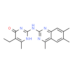 ChemSpider 2D Image | 4(1H)-pyrimidinone, 5-ethyl-6-methyl-2-[(4,6,7-trimethyl-2-quinazolinyl)amino]- | C18H21N5O