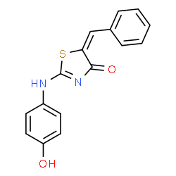 ChemSpider 2D Image | (5E)-5-benzylidene-2-[(4-hydroxyphenyl)amino]thiazol-4-one | C16H12N2O2S