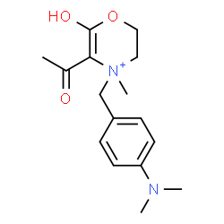 ChemSpider 2D Image | 5-Acetyl-4-[4-(dimethylamino)benzyl]-6-hydroxy-4-methyl-3,4-dihydro-2H-1,4-oxazin-4-ium | C16H23N2O3