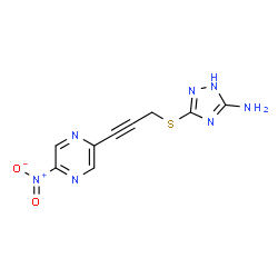 ChemSpider 2D Image | 3-{[3-(5-Nitro-2-pyrazinyl)-2-propyn-1-yl]sulfanyl}-1H-1,2,4-triazol-5-amine | C9H7N7O2S