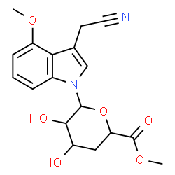ChemSpider 2D Image | 3-(Cyanomethyl)-1-(4-deoxy-6-methylhexopyranosyluronosyl)-4-methoxy-1H-indole | C18H20N2O6