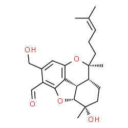 ChemSpider 2D Image | (3S,3aR,9S,9aR,9bS)-3-Hydroxy-6-(hydroxymethyl)-3,9-dimethyl-9-(4-methyl-3-penten-1-yl)-2,3,3a,9,9a,9b-hexahydro-1H-[1]benzofuro[4,3,2-cde]chromene-5-carbaldehyde | C23H30O5