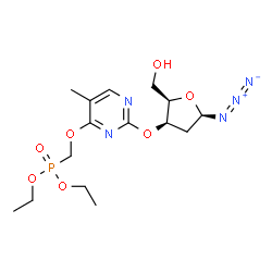 ChemSpider 2D Image | Diethyl {[(2-{[(2R,3R,5R)-5-azido-2-(hydroxymethyl)tetrahydro-3-furanyl]oxy}-5-methyl-4-pyrimidinyl)oxy]methyl}phosphonate | C15H24N5O7P
