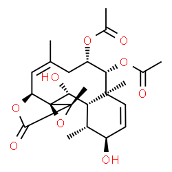 ChemSpider 2D Image | (1R,2R,4aS,5R,6S,8Z,9aS,11aS,12aR,13R,13aS)-2,13-Dihydroxy-1,4a,8,11a-tetramethyl-11-oxo-2,4a,5,6,7,9a,11,11a,13,13a-decahydro-1H-benzo[4,5]cyclodeca[1,2-b]oxireno[c]furan-5,6-diyl diacetate | C24H32O9