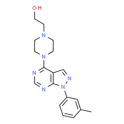 ChemSpider 2D Image | 2-{4-[1-(3-methylphenyl)pyrazolo[3,4-d]pyrimidin-4-yl]piperazin-1-yl}ethanol | C18H22N6O