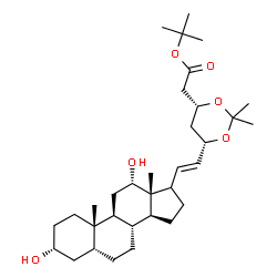 ChemSpider 2D Image | 2-Methyl-2-propanyl {(4R,6S)-6-[(3alpha,5beta,12alpha,17xi,20E)-3,12-dihydroxypregn-20-en-21-yl]-2,2-dimethyl-1,3-dioxan-4-yl}acetate | C33H54O6
