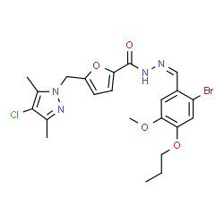 ChemSpider 2D Image | N'-[(Z)-(2-Bromo-5-methoxy-4-propoxyphenyl)methylene]-5-[(4-chloro-3,5-dimethyl-1H-pyrazol-1-yl)methyl]-2-furohydrazide | C22H24BrClN4O4