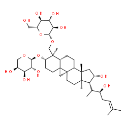 ChemSpider 2D Image | (3beta,8xi,9beta,16beta,22S)-3-(alpha-L-Arabinopyranosyloxy)-16,22-dihydroxy-9,19-cyclolanost-24-en-28-yl beta-D-glucopyranoside | C41H68O13