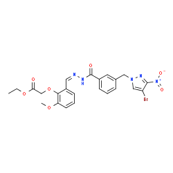 ChemSpider 2D Image | Ethyl {2-[(Z)-({3-[(4-bromo-3-nitro-1H-pyrazol-1-yl)methyl]benzoyl}hydrazono)methyl]-6-methoxyphenoxy}acetate | C23H22BrN5O7