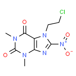 ChemSpider 2D Image | 7-(2-Chloroethyl)-1,3-dimethyl-8-nitro-3,7-dihydro-1H-purine-2,6-dione | C9H10ClN5O4