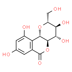 ChemSpider 2D Image | (2R,3S,4S,4aR,10bS)-3,4,8,10-Tetrahydroxy-2-(hydroxymethyl)-3,4,4a,10b-tetrahydropyrano[3,2-c]isochromen-6(2H)-one | C13H14O8