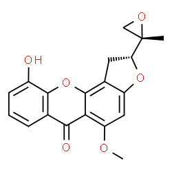 ChemSpider 2D Image | (2R)-10-Hydroxy-5-methoxy-2-[(2S)-2-methyl-2-oxiranyl]-1,2-dihydro-6H-furo[2,3-c]xanthen-6-one | C19H16O6