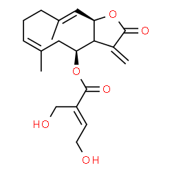 ChemSpider 2D Image | (4S,6Z,10E,11aR)-6,10-Dimethyl-3-methylene-2-oxo-2,3,3a,4,5,8,9,11a-octahydrocyclodeca[b]furan-4-yl (2E)-4-hydroxy-2-(hydroxymethyl)-2-butenoate | C20H26O6