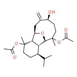ChemSpider 2D Image | (1R,2S,6R,7R,8R,12S)-12-Hydroxy-6-isopropyl-3,9-dimethyl-13-methylene-15-oxatricyclo[6.6.1.0~2,7~]pentadecane-3,9-diyl diacetate | C24H38O6