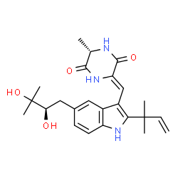ChemSpider 2D Image | (3Z,6S)-3-({5-[(2R)-2,3-Dihydroxy-3-methylbutyl]-2-(2-methyl-3-buten-2-yl)-1H-indol-3-yl}methylene)-6-methyl-2,5-piperazinedione | C24H31N3O4