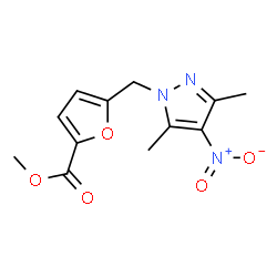 ChemSpider 2D Image | Methyl 5-[(3,5-dimethyl-4-nitro-1H-pyrazol-1-yl)methyl]-2-furoate | C12H13N3O5