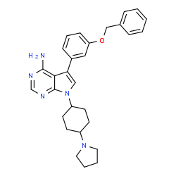 ChemSpider 2D Image | 5-[3-(Benzyloxy)phenyl]-7-[4-(1-pyrrolidinyl)cyclohexyl]-7H-pyrrolo[2,3-d]pyrimidin-4-amine | C29H33N5O