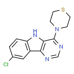 ChemSpider 2D Image | 8-Chloro-4-(4-thiomorpholinyl)-5H-pyrimido[5,4-b]indole | C14H13ClN4S