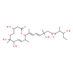 ChemSpider 2D Image | 1,2-Anhydro-3,5-dideoxy-1-(3-hydroxy-2-pentanyl)-4-C-{(1E,3E)-4-[(4E)-6,7,10-trihydroxy-3,7-dimethyl-12-oxooxacyclododec-4-en-2-yl]-1,3-pentadien-1-yl}pentitol | C28H46O8
