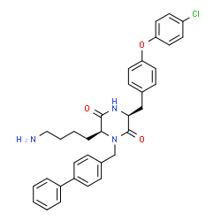 ChemSpider 2D Image | (3S,6S)-6-(4-Aminobutyl)-1-(4-biphenylylmethyl)-3-[4-(4-chlorophenoxy)benzyl]-2,5-piperazinedione | C34H34ClN3O3