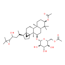ChemSpider 2D Image | (3alpha,7alpha,13alpha)-7-[(6-O-Acetyl-beta-D-glucopyranosyl)oxy]-23-hydroxy-24,25-epoxy-13,30-cyclodammaran-3-yl acetate | C40H64O11