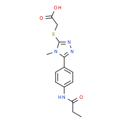 ChemSpider 2D Image | ({4-Methyl-5-[4-(propionylamino)phenyl]-4H-1,2,4-triazol-3-yl}sulfanyl)acetic acid | C14H16N4O3S