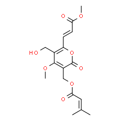 ChemSpider 2D Image | {5-(Hydroxymethyl)-4-methoxy-6-[(1E)-3-methoxy-3-oxo-1-propen-1-yl]-2-oxo-2H-pyran-3-yl}methyl 3-methyl-2-butenoate | C17H20O8