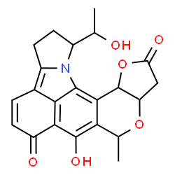 ChemSpider 2D Image | 7-Hydroxy-1-(1-hydroxyethyl)-8-methyl-2,3,8,9a,10,12a-hexahydro-6H-benzo[cd]furo[2',3':5,6]pyrano[3,4-g]pyrrolo[1,2-a]indole-6,11(1H)-dione | C22H21NO6