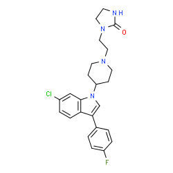 ChemSpider 2D Image | 1-(2-{4-[6-Chloro-3-(4-fluorophenyl)-1H-indol-1-yl]-1-piperidinyl}ethyl)-2-imidazolidinone | C24H26ClFN4O