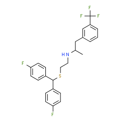 ChemSpider 2D Image | N-(2-{[Bis(4-fluorophenyl)methyl]sulfanyl}ethyl)-1-[3-(trifluoromethyl)phenyl]-2-propanamine | C25H24F5NS