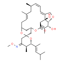 ChemSpider 2D Image | (1'S,2R,4E,4'S,5S,6S,10'E,13'R,14'Z,16'E,20'R,21'R,24'S)-21',24'-Dihydroxy-4-(methoxyimino)-5,11',13',22'-tetramethyl-6-[(2E)-4-methyl-2-penten-2-yl]-3,4,5,6-tetrahydro-2'H-spiro[pyran-2,6'-[3,7,19]tr
ioxatetracyclo[15.6.1.1~4,8~.0~20,24~]pentacosa[10,14,16,22]tetraen]-2'-one | C37H53NO8