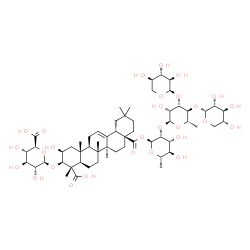 ChemSpider 2D Image | alpha-D-Xylopyranosyl-(1->3)-[alpha-D-xylopyranosyl-(1->4)]-6-deoxy-alpha-L-mannopyranosyl-(1->2)-6-deoxy-1-O-[(2beta,3beta)-3-(beta-D-glucopyranuronosyloxy)-2,23-dihydroxy-23,28-dioxoolean-12-en-28-y
l]-alpha-L-mannopyranose | C58H90O28