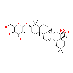 ChemSpider 2D Image | (3alpha,5xi,8alpha,9beta,10alpha,14beta,16alpha,17alpha)-3-(beta-L-Glucopyranosyloxy)-16-hydroxyolean-12-en-28-oic acid | C36H58O9