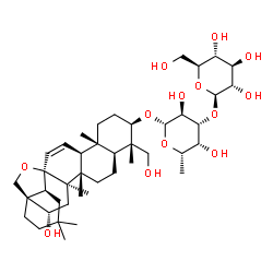 ChemSpider 2D Image | (3alpha,5beta,8alpha,9beta,10alpha,13alpha,14beta,16beta,17alpha)-16,24-Dihydroxy-13,28-epoxyolean-11-en-3-yl 6-deoxy-3-O-beta-L-glucopyranosyl-beta-L-galactopyranoside | C42H68O13