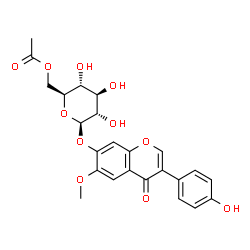 ChemSpider 2D Image | 3-(4-Hydroxyphenyl)-6-methoxy-4-oxo-4H-chromen-7-yl 6-O-acetyl-beta-L-glucopyranoside | C24H24O11