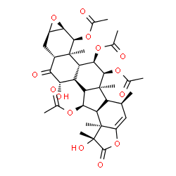 ChemSpider 2D Image | (1R,5R,5aR,5bS,6S,6aR,6bR,7S,8aR,9aR,10aR,11S,11aS,11bR,12R,13S,13aS,13bR)-5,7-Dihydroxy-1,5,5a,11a,13a-pentamethyl-4,8-dioxo-4,5,5a,5b,6,6a,6b,7,8,8a,9,9a,10a,11,11a,11b,12,13,13a,13b-icosahydro-1H-o
xireno[6',7']naphtho[1',2':7,8]fluoreno[2,1-b]furan-6,11,12,13-tetrayl tetraacetate | C36H46O14