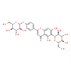 ChemSpider 2D Image | (1R)-1,5-Anhydro-1-{2-[4-(beta-L-glucopyranosyloxy)phenyl]-5,7-dihydroxy-4-oxo-4H-chromen-6-yl}-L-glucitol | C27H30O15