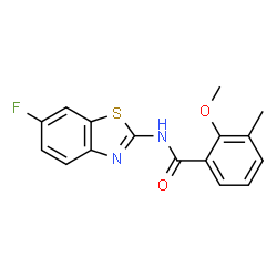 ChemSpider 2D Image | N-(6-Fluoro-1,3-benzothiazol-2-yl)-2-methoxy-3-methylbenzamide | C16H13FN2O2S