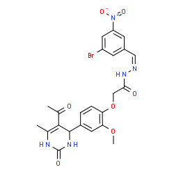 ChemSpider 2D Image | 2-[4-(5-Acetyl-6-methyl-2-oxo-1,2,3,4-tetrahydro-4-pyrimidinyl)-2-methoxyphenoxy]-N'-[(Z)-(3-bromo-5-nitrophenyl)methylene]acetohydrazide | C23H22BrN5O7