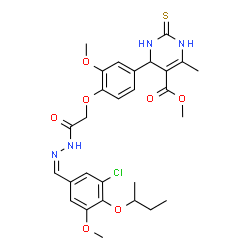 ChemSpider 2D Image | Methyl 4-(4-{2-[(2Z)-2-(4-sec-butoxy-3-chloro-5-methoxybenzylidene)hydrazino]-2-oxoethoxy}-3-methoxyphenyl)-6-methyl-2-thioxo-1,2,3,4-tetrahydro-5-pyrimidinecarboxylate | C28H33ClN4O7S