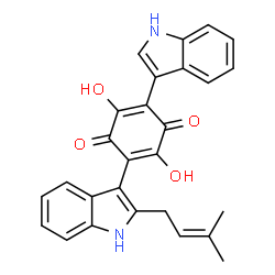 ChemSpider 2D Image | 2,5-Dihydroxy-3-(1H-indol-3-yl)-6-[2-(3-methyl-2-buten-1-yl)-1H-indol-3-yl]-1,4-benzoquinone | C27H22N2O4