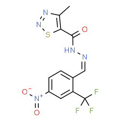 ChemSpider 2D Image | 4-Methyl-N'-{(Z)-[4-nitro-2-(trifluoromethyl)phenyl]methylene}-1,2,3-thiadiazole-5-carbohydrazide | C12H8F3N5O3S