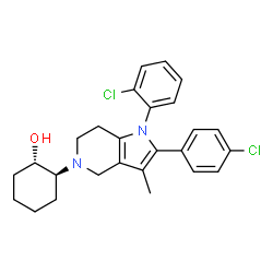 ChemSpider 2D Image | (1S,2S)-2-[1-(2-Chlorophenyl)-2-(4-chlorophenyl)-3-methyl-1,4,6,7-tetrahydro-5H-pyrrolo[3,2-c]pyridin-5-yl]cyclohexanol | C26H28Cl2N2O