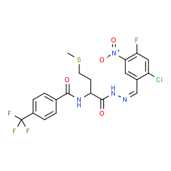 ChemSpider 2D Image | N-{1-[(2Z)-2-(2-Chloro-4-fluoro-5-nitrobenzylidene)hydrazino]-4-(methylsulfanyl)-1-oxo-2-butanyl}-4-(trifluoromethyl)benzamide (non-preferred name) | C20H17ClF4N4O4S