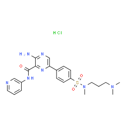 ChemSpider 2D Image | 3-Amino-6-(4-{[3-(dimethylamino)propyl](methyl)sulfamoyl}phenyl)-N-(3-pyridinyl)-2-pyrazinecarboxamide hydrochloride (1:1) | C22H28ClN7O3S