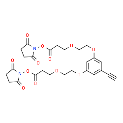 ChemSpider 2D Image | 1,1'-{(5-Ethynyl-1,3-phenylene)bis[oxy-2,1-ethanediyloxy(1-oxo-3,1-propanediyl)oxy]}di(2,5-pyrrolidinedione) | C26H28N2O12
