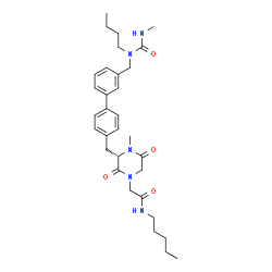 ChemSpider 2D Image | 2-{(3S)-3-[(3'-{[Butyl(methylcarbamoyl)amino]methyl}-4-biphenylyl)methyl]-4-methyl-2,5-dioxo-1-piperazinyl}-N-pentylacetamide | C32H45N5O4